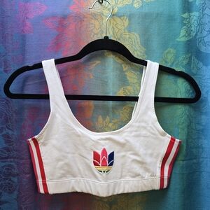 Adidas White Crop Top with Colorful Logo